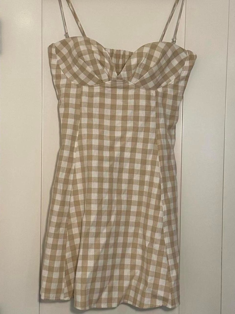 Zara Beige and White Gingham Mini Dress